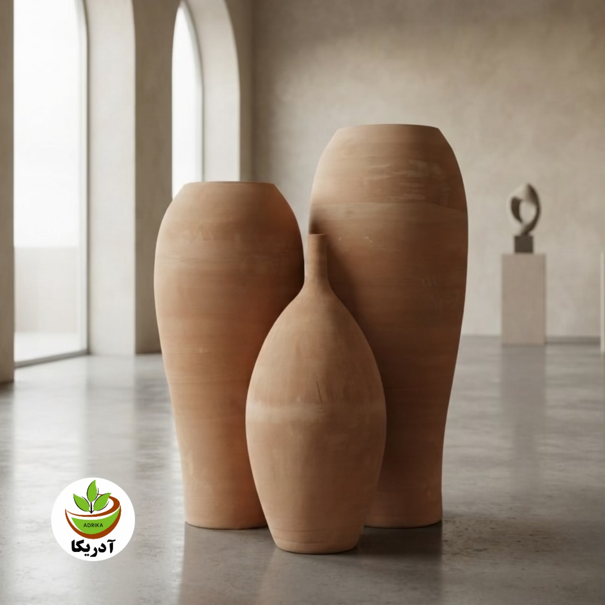 کوزه سفالی خام مجموعه 3عددی سایز 90 و 80 و 60