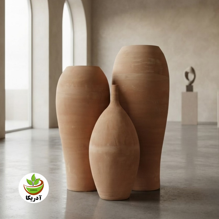 کوزه سفالی خام مجموعه 3عددی سایز 90 و 80 و 60