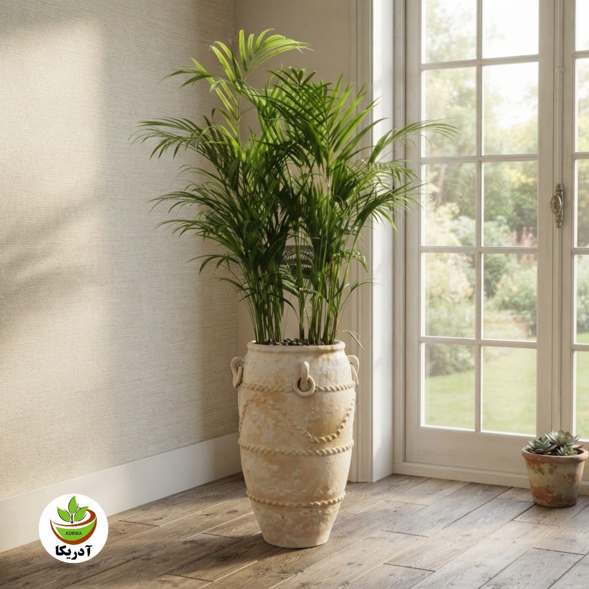 گیاه نخل اریکا با گلدان سفالی پتینه